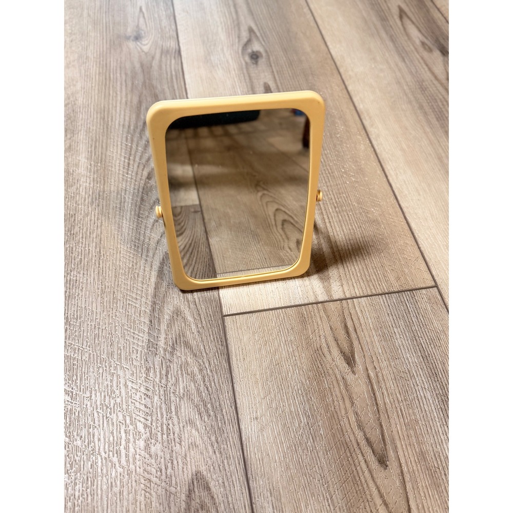 Vintage Yellow Tabletop Vanity Beauty Mirror Folding Kickstand Travel‎ Retro